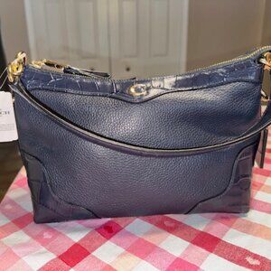NWT Coach Navy East/West IVIE Crocodile Embossed Leather Crossbody/Shoulder Bag